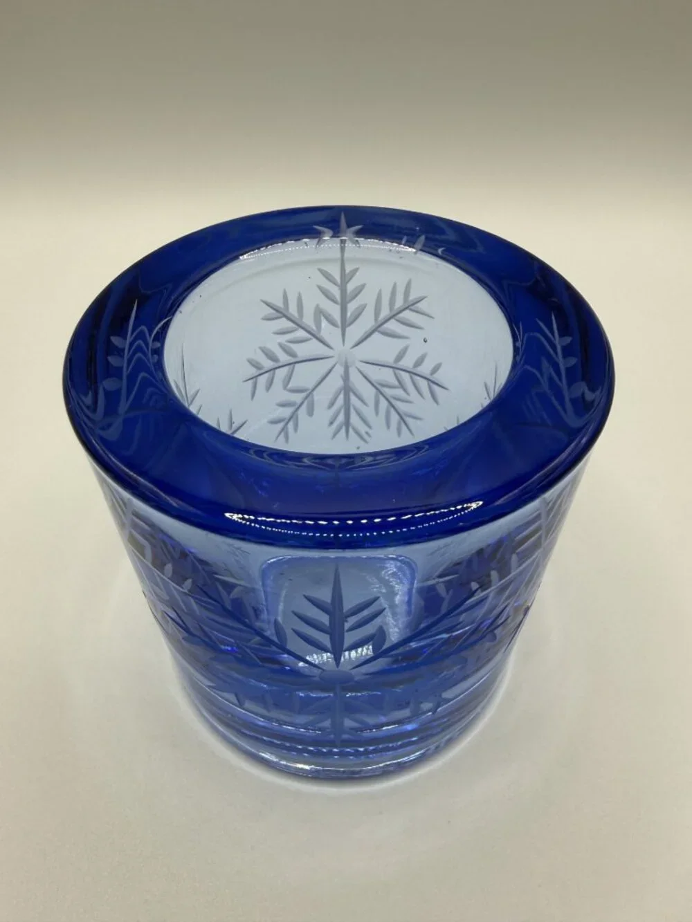VTG Swiss Snowflake Blue Glass Votive Candle Holders